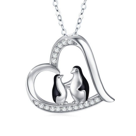 Collana con ciondolo pinguino in argento sterling con zirconi cubici