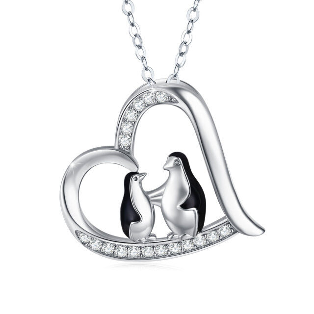 Collier avec pendentif pingouin en argent sterling et oxyde de zirconium-1