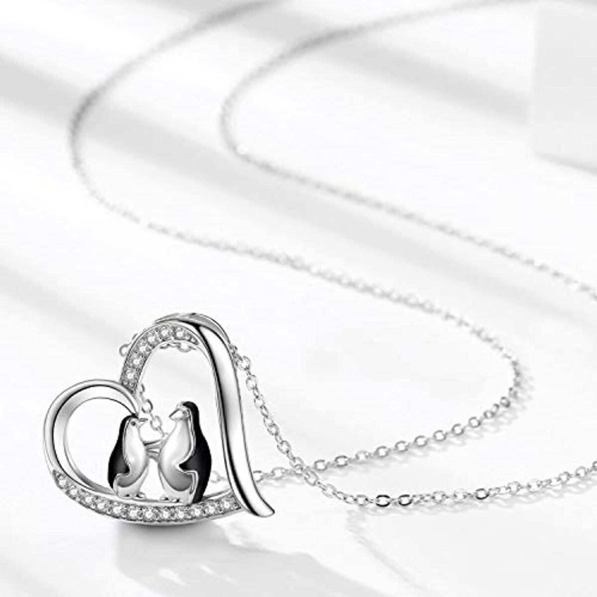 Collana con ciondolo pinguino in argento sterling con zirconi cubici-4