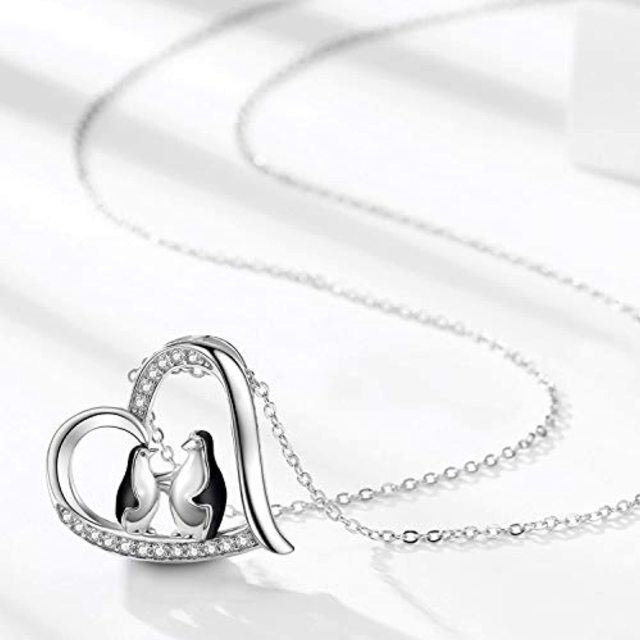 Sterling Silver Cubic Zirconia Penguin Pendant Necklace-4