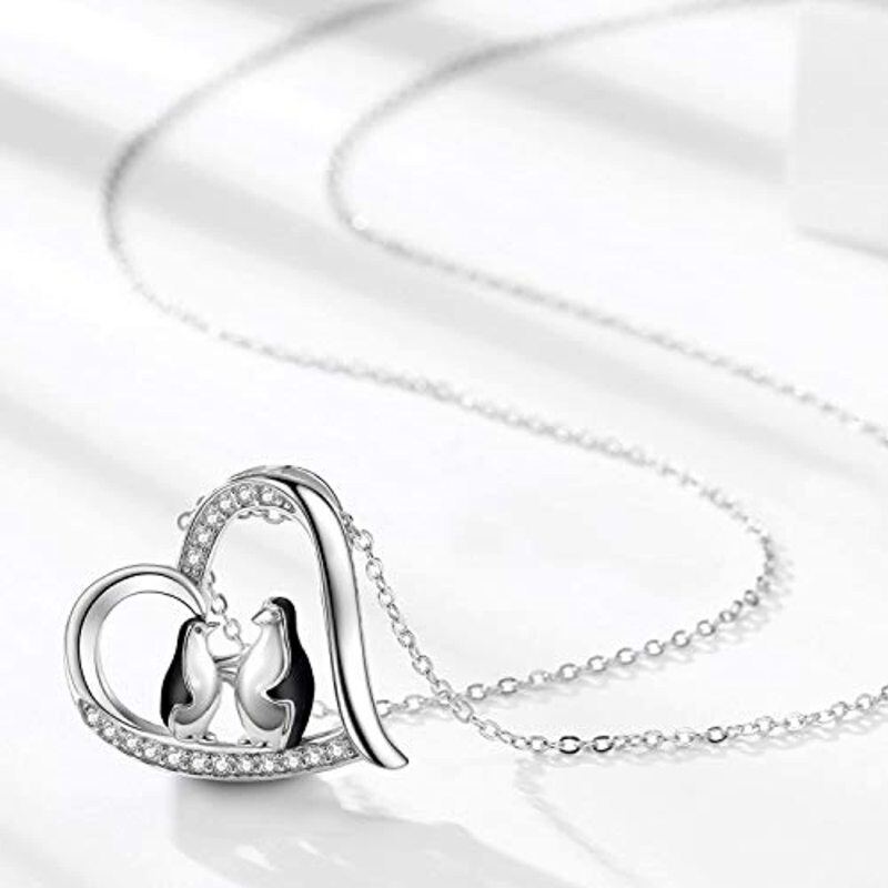 Collier avec pendentif en forme de cœur de pingouin en argent sterling et zircone cubique-4