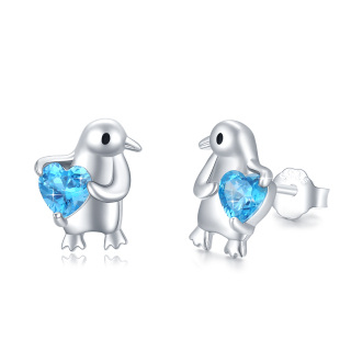 Sterling Silver Cubic Zirconia Penguin Stud Earrings-40