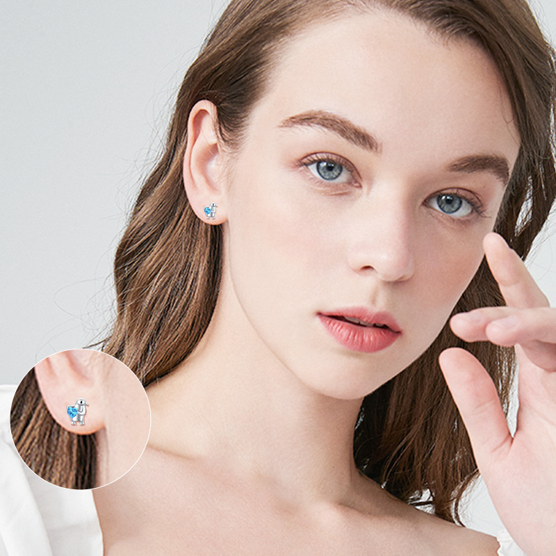 أقراط متدلية من الفضة الإسترلينية مرصعة بالزركونيا المكعبة على شكل بطريق-2