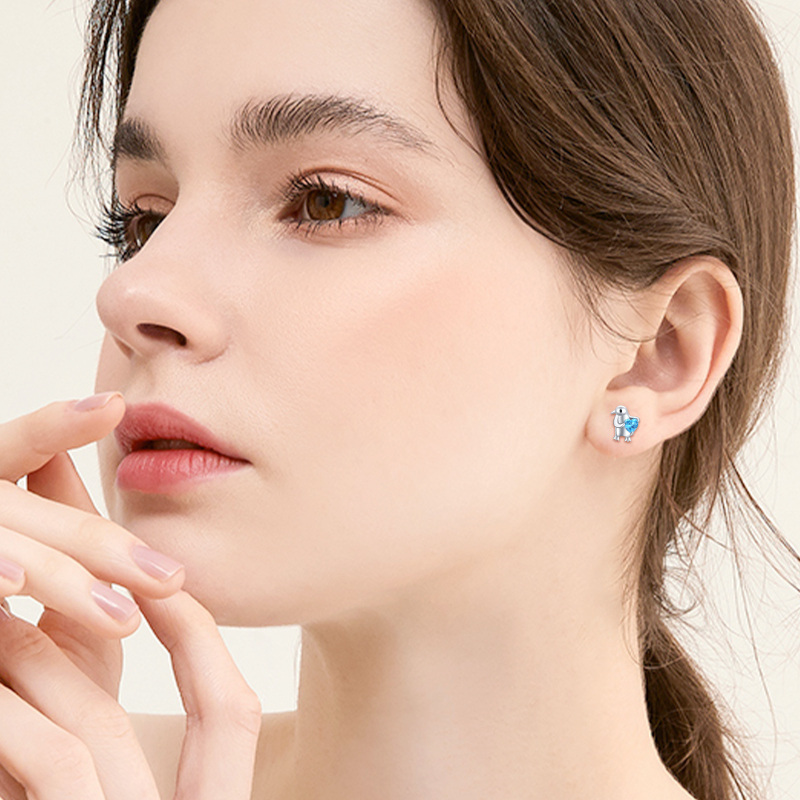 أقراط متدلية من الفضة الإسترلينية مرصعة بالزركونيا المكعبة على شكل بطريق-3