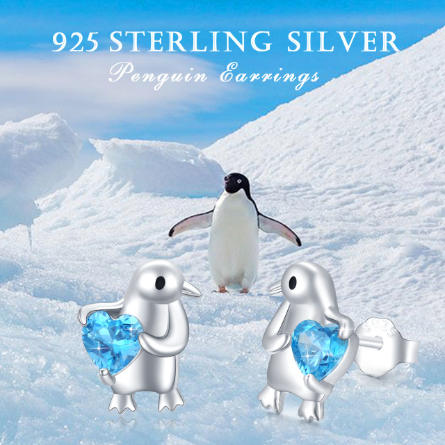 Sterling Silber Cubic Zirkonia Pinguin Ohrstecker-5