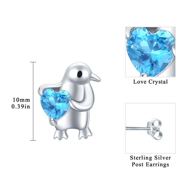 Sterling Silver Cubic Zirconia Penguin Stud Earrings-6