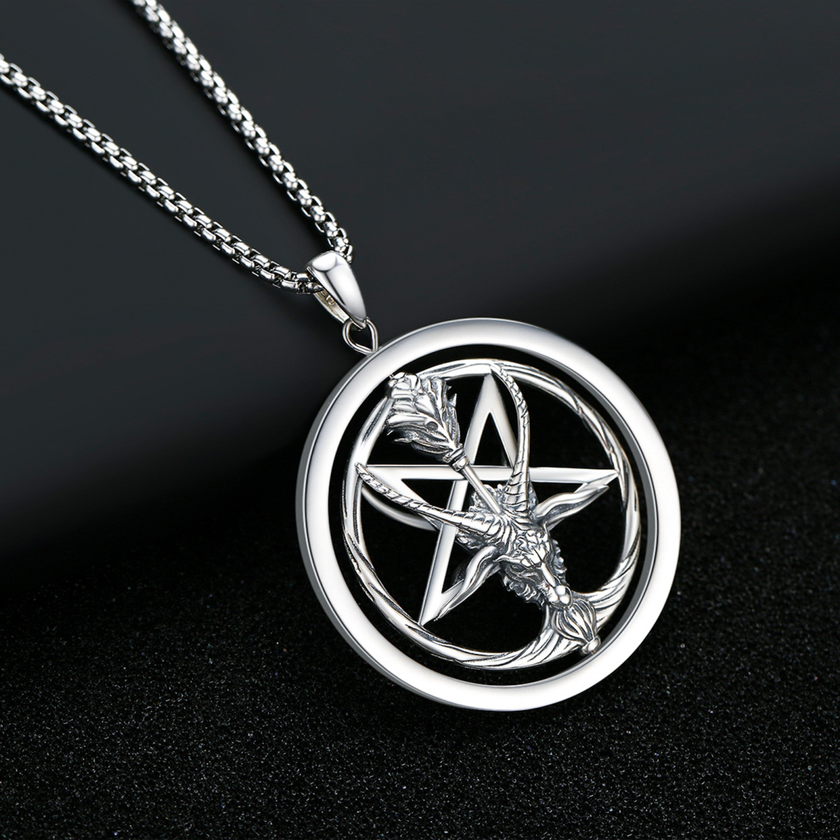 Collier pendentif pentagramme en argent sterling pour hommes-3