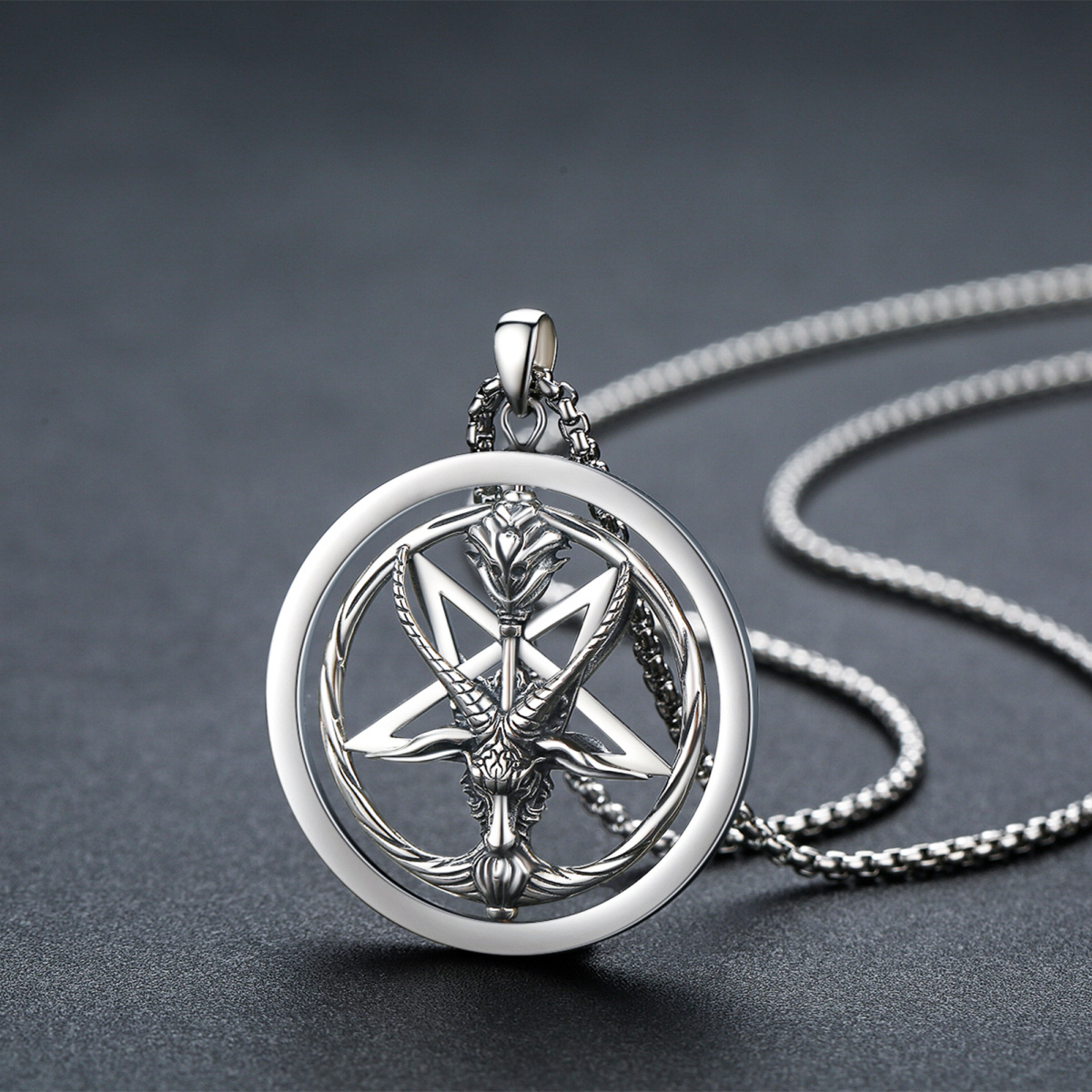 Collier pendentif pentagramme en argent sterling pour hommes-4