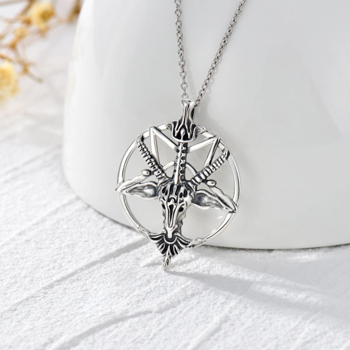 Sterling Silver Pentagram Pendant Necklace-3