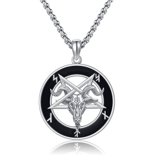 Sterling Silver Pentagram & Satanic Goat Pendant Necklace for Men-2