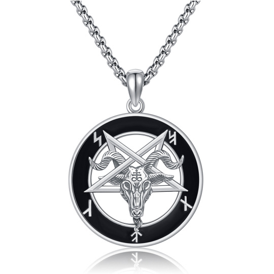 Sterling Silver Pentagram & Satanic Goat Pendant Necklace for Men