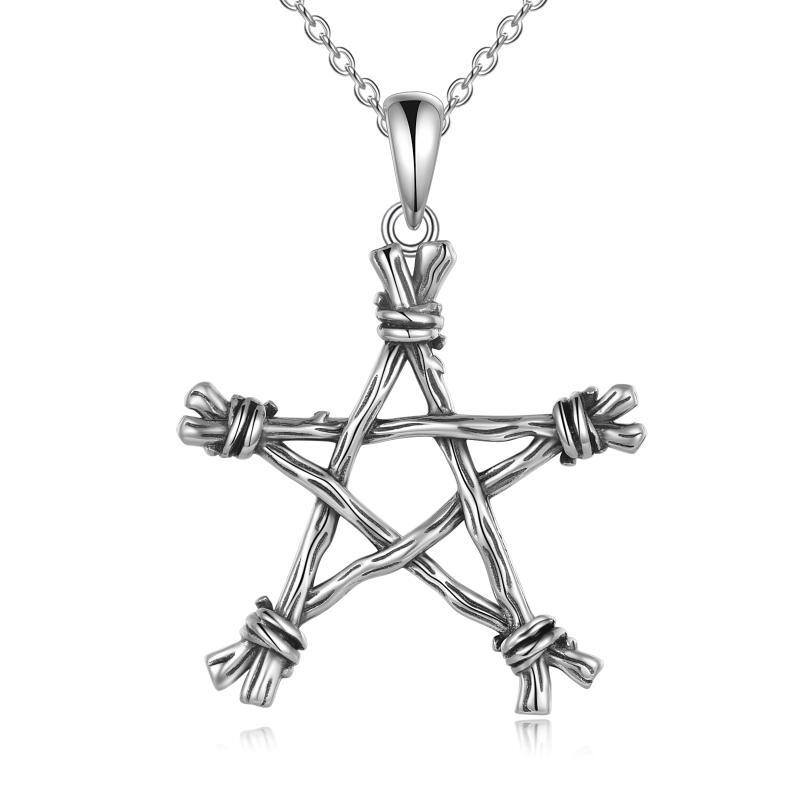Sterling Silver Pentagram & Witch Pendant Necklace-7