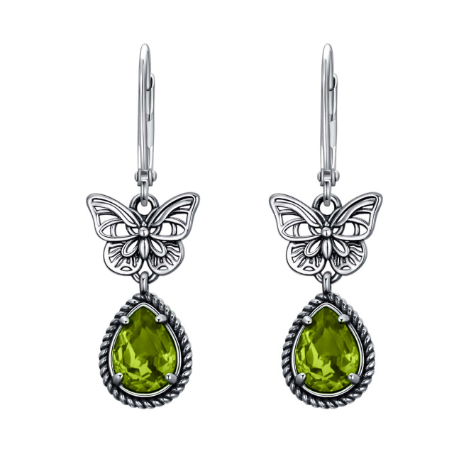 Brincos de borboleta com alavanca traseira em forma de peridoto e cristal de pêra de prata esterlina para mulheres-1