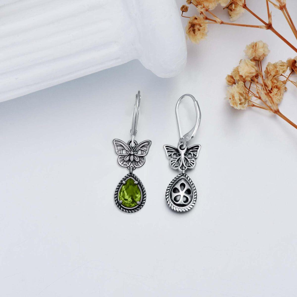 Boucles d'oreilles à levier en argent sterling avec cristal de poire et péridot pour femmes-4