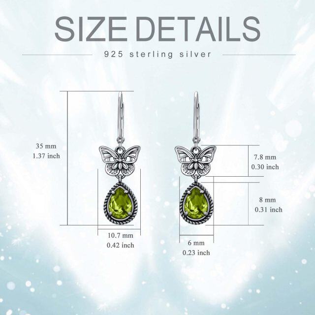 Sterling Silver Peridot Pear Crystal Butterfly Lever-back Earrings for Women-5