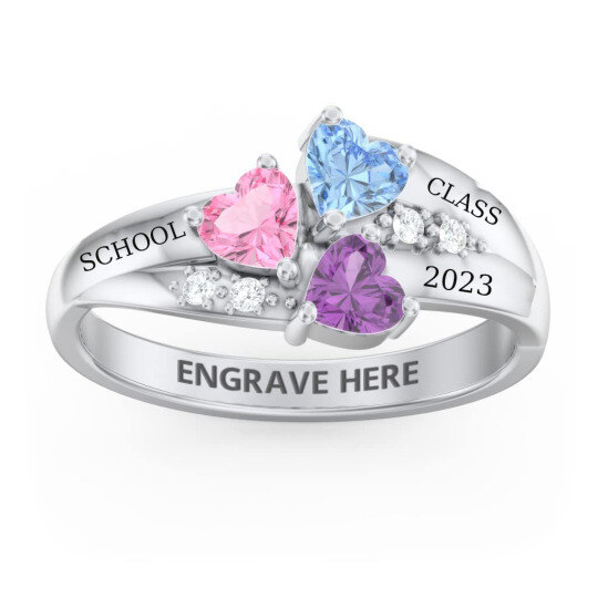 Prata esterlina Persaonzlied Heart Birthstone & Engraving Name Ring