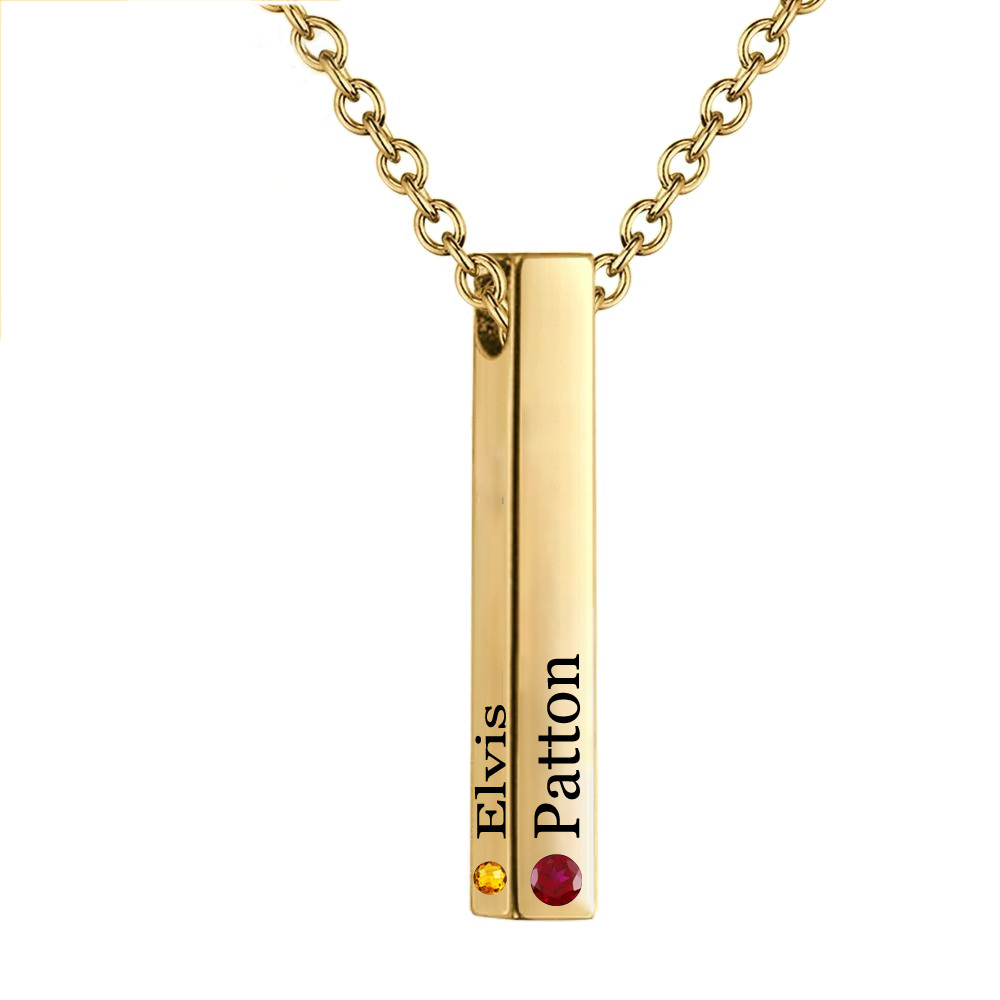 Sterling Silver With Gold Plated Bar Personalized Birthstone Name Pendant Necklace For Women-1