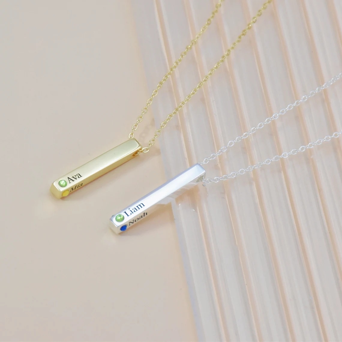 Sterling Silver Personalized Birthstone & Personalized Classic Name & Bar Pendant Necklace-3