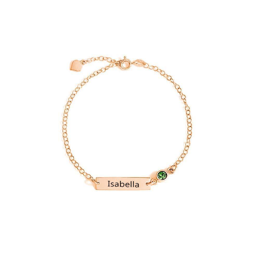 Pulsera de identificación con nombre clásico y piedra de nacimiento personalizada en plata de ley para mujer-1