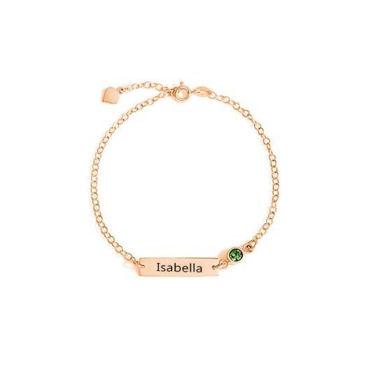 Pulseira de identificação de nome clássico de pedra de nascimento personalizada de prata esterlina para mulheres