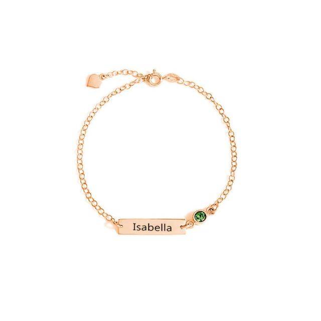 Pulseira de identificação de nome clássico de pedra de nascimento personalizada de prata esterlina para mulheres-1