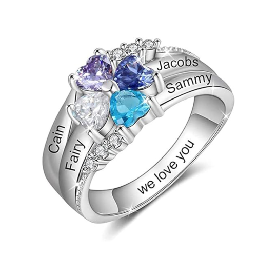 Personalisierter Ring aus Sterlingsilber mit Geburtsstein und klassischem Namen