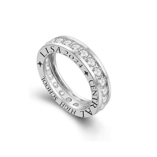 Sterling Silver Cubic Zirconia Personalized Birthstone Engraving Class Ring