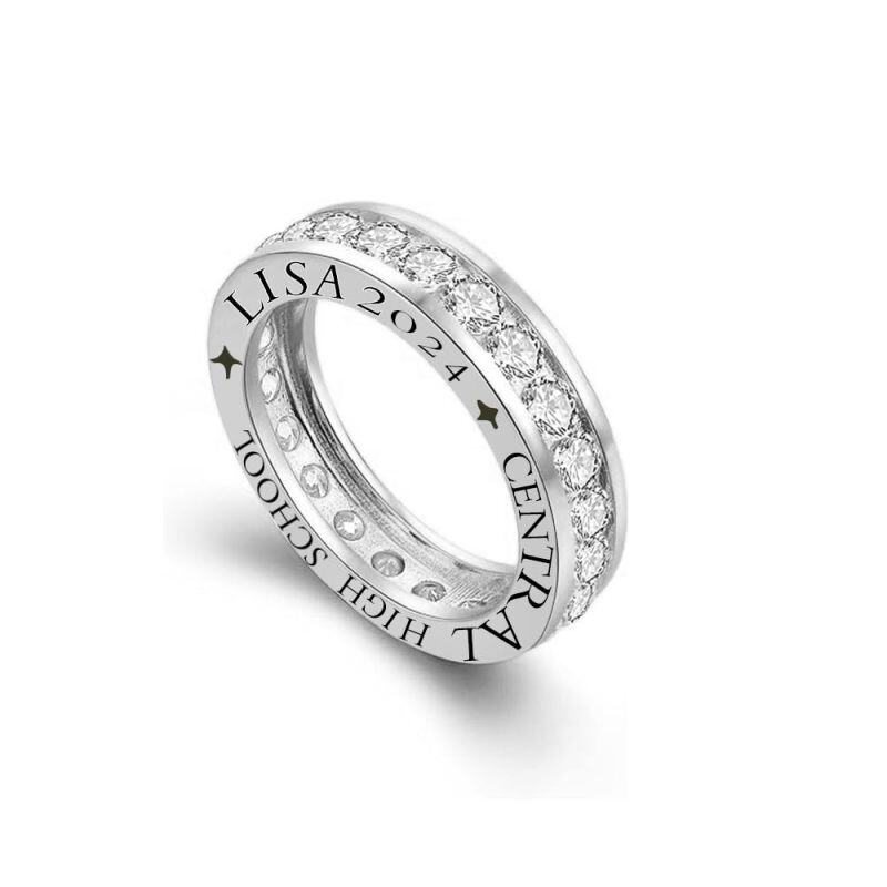 Sterling Silver Cubic Zirconia Personalized Birthstone Engraving Class Ring-15
