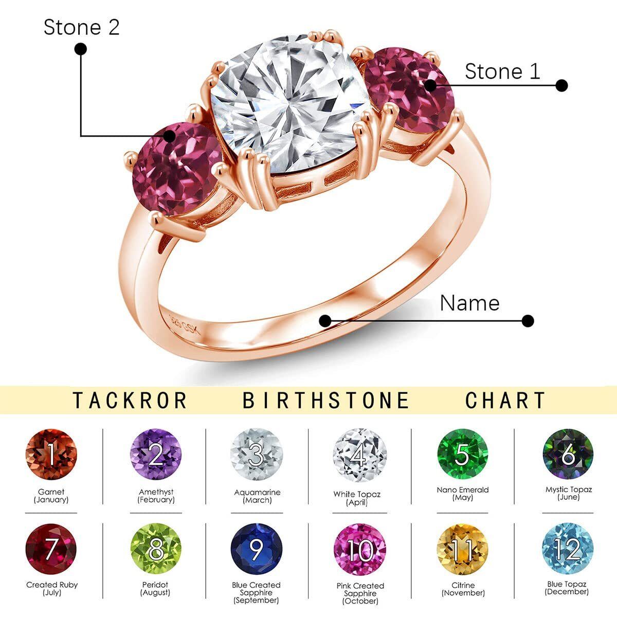 Sterling Silver Personalized Birthstone & Personalized Engraving & Couple Engagement Ring-3