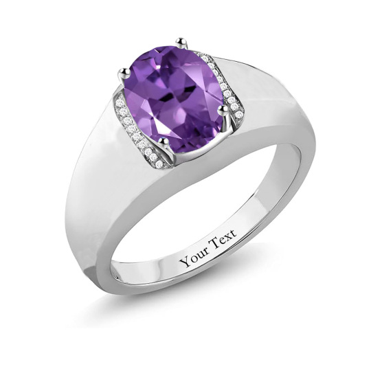 Sterling Silver Cubic Zirconia Personalized Birthstone & Personalized Engraving Engagement Ring