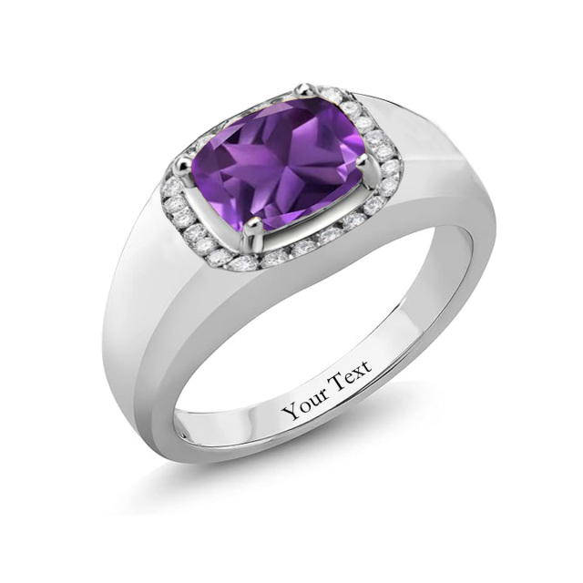 Sterling Silver Cubic Zirconia Personalized Birthstone & Personalized Engraving Engagement Ring-2