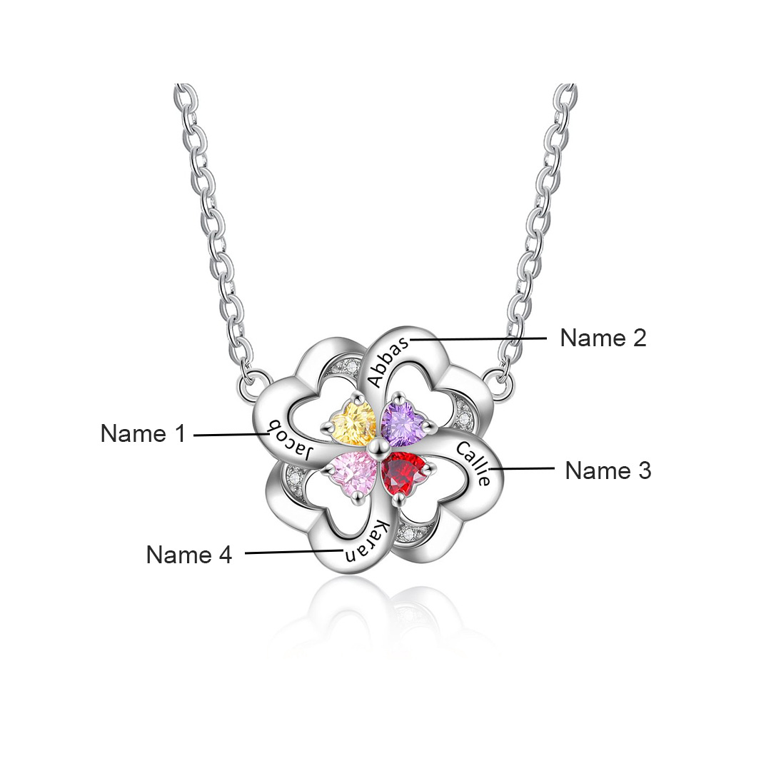 Sterling Silver Cubic Zirconia & Personalized Birthstone & Personalized Engraving Four Leaf Clover Pendant Necklace-4