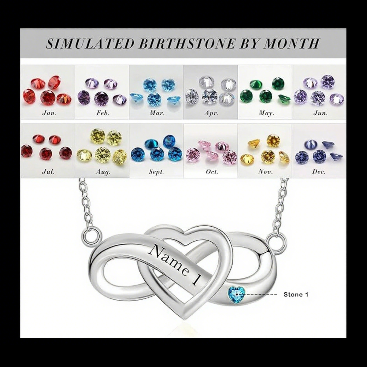 Sterling Silver Cubic Zirconia Personalized Birthstone & Engraving Infinity Symbol Pendant Necklace-4