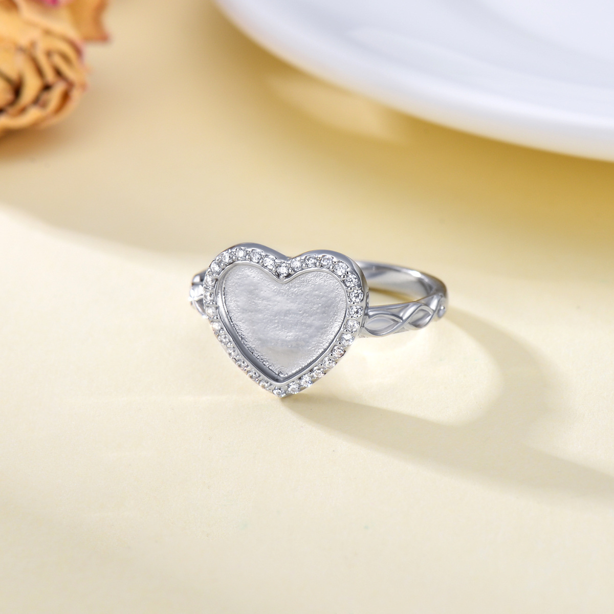 Sterling Silver Heart Cubic Zirconia Personalized Engraving & Photo Ring For Women-3