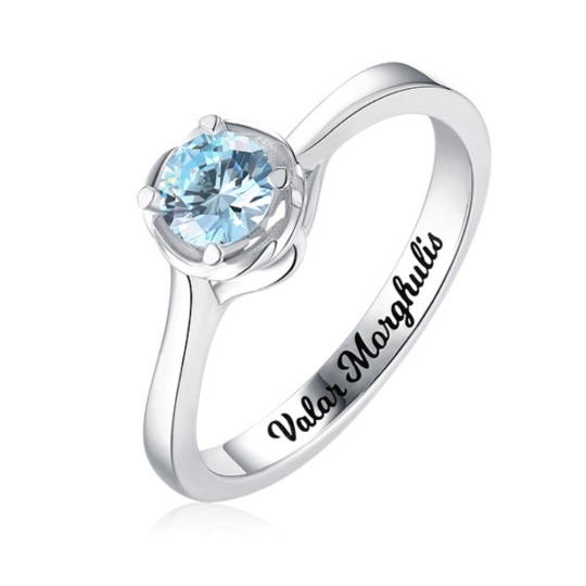 Sterling Silver Personalized Birthstone With Personalized Engraving Ring For Women