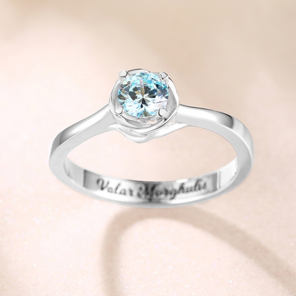 Sterling Silver Personalized Birthstone & Personalized Engraving Ring-3