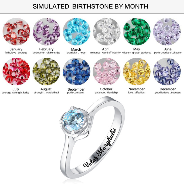 Sterling Silver Personalized Birthstone & Personalized Engraving Ring-4