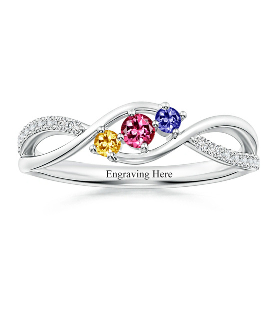 Sterling Silver Personalized Birthstone & Personalized Engraving Birthstone Ring