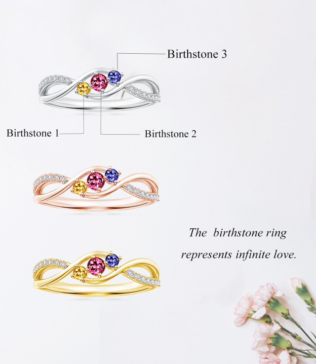 Sterling Silver Personalized Birthstone & Personalized Engraving Birthstone Ring-4