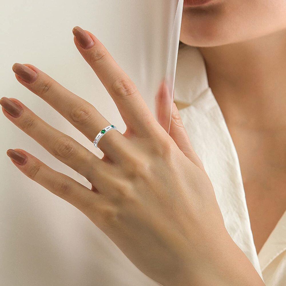 Sterling Silver Cubic Zirconia Personalised Birthstone Engraving Ring For Unisex-2