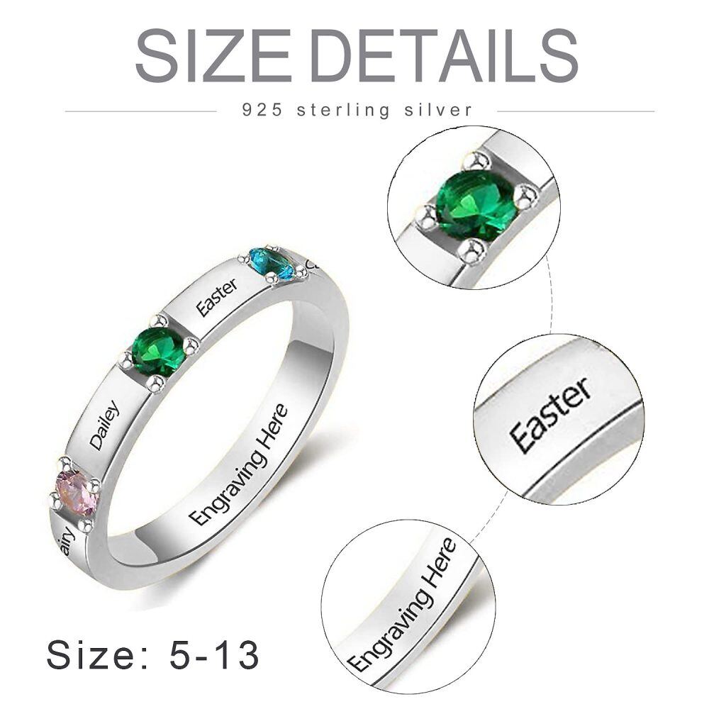 Sterling Silver Cubic Zirconia Personalised Birthstone Engraving Ring For Unisex-5
