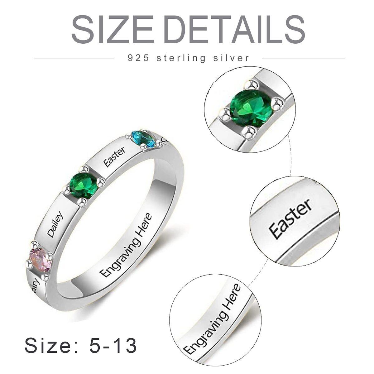 Sterling Silver Cubic Zirconia Personalized Birthstone & Personalized Engraving Ring-5