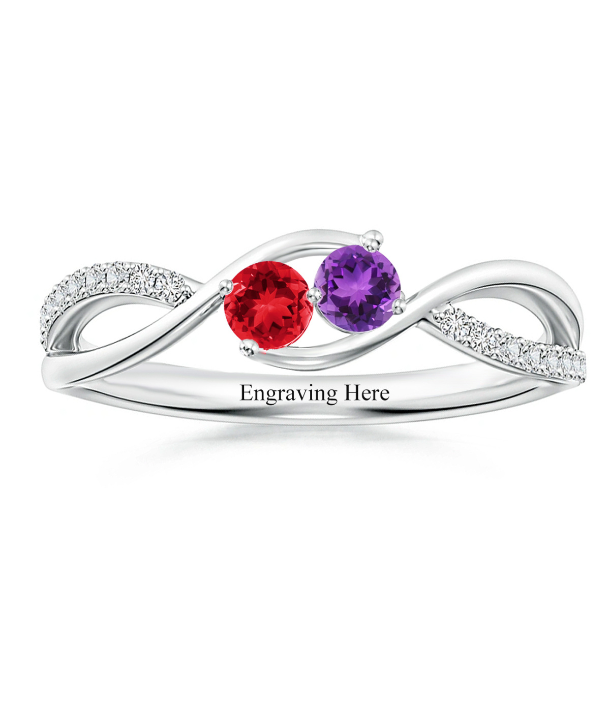 Sterling Silver Personalized Birthstone & Personalized Engraving Birthstone Ring-1