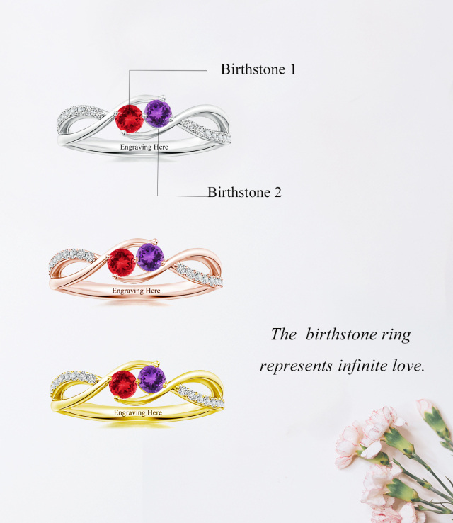 Sterling Silver Personalized Birthstone & Personalized Engraving Birthstone Ring-4