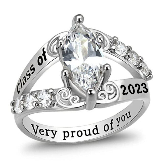 Sterling Silver Cubic Zirconia Personalized Birthstone & Personalized Engraving Ring with Engraved Word-1