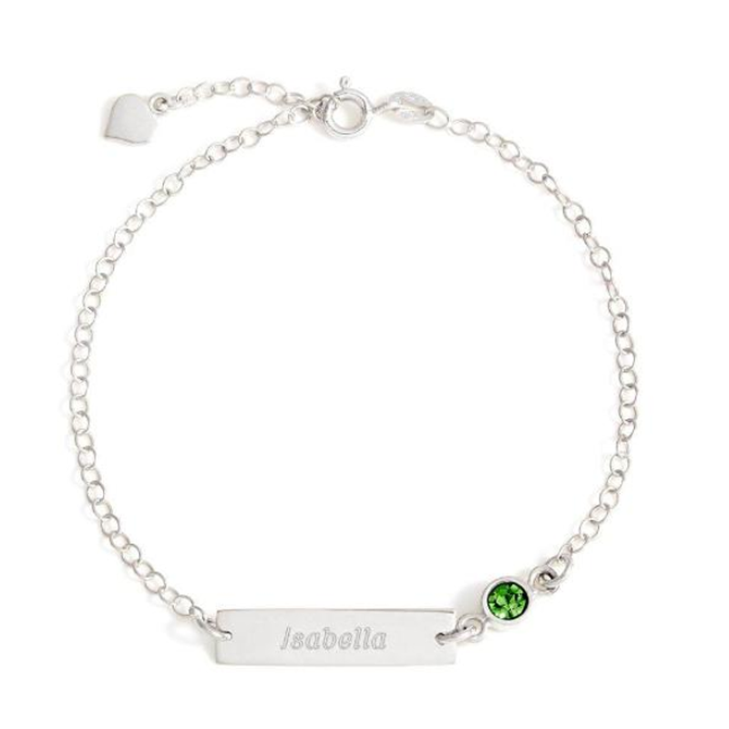 Sterling Silver Personalized Birthstone Engraving Single Layer Charm Anklet-1