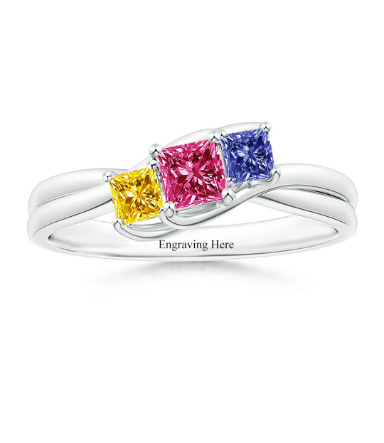 Sterling Silver Square Personalized Birthstone & Personalized Engraving Birthstone Ring For Women