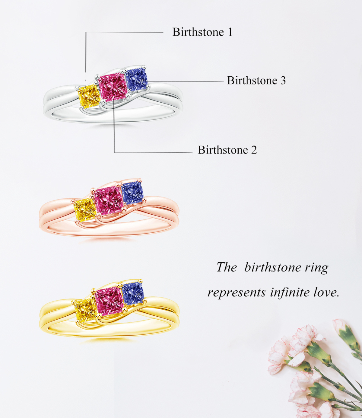 Sterling Silver Personalized Birthstone & Personalized Engraving & Square Birthstone Ring-4