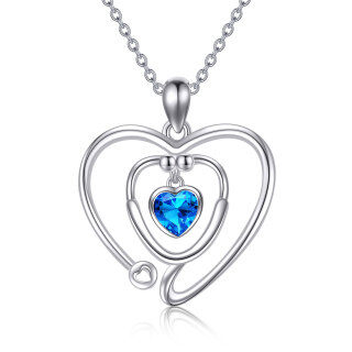 Sterling Silver Cubic Zirconia Personalized Birthstone & Heart & Stethoscope Pendant Necklace-15
