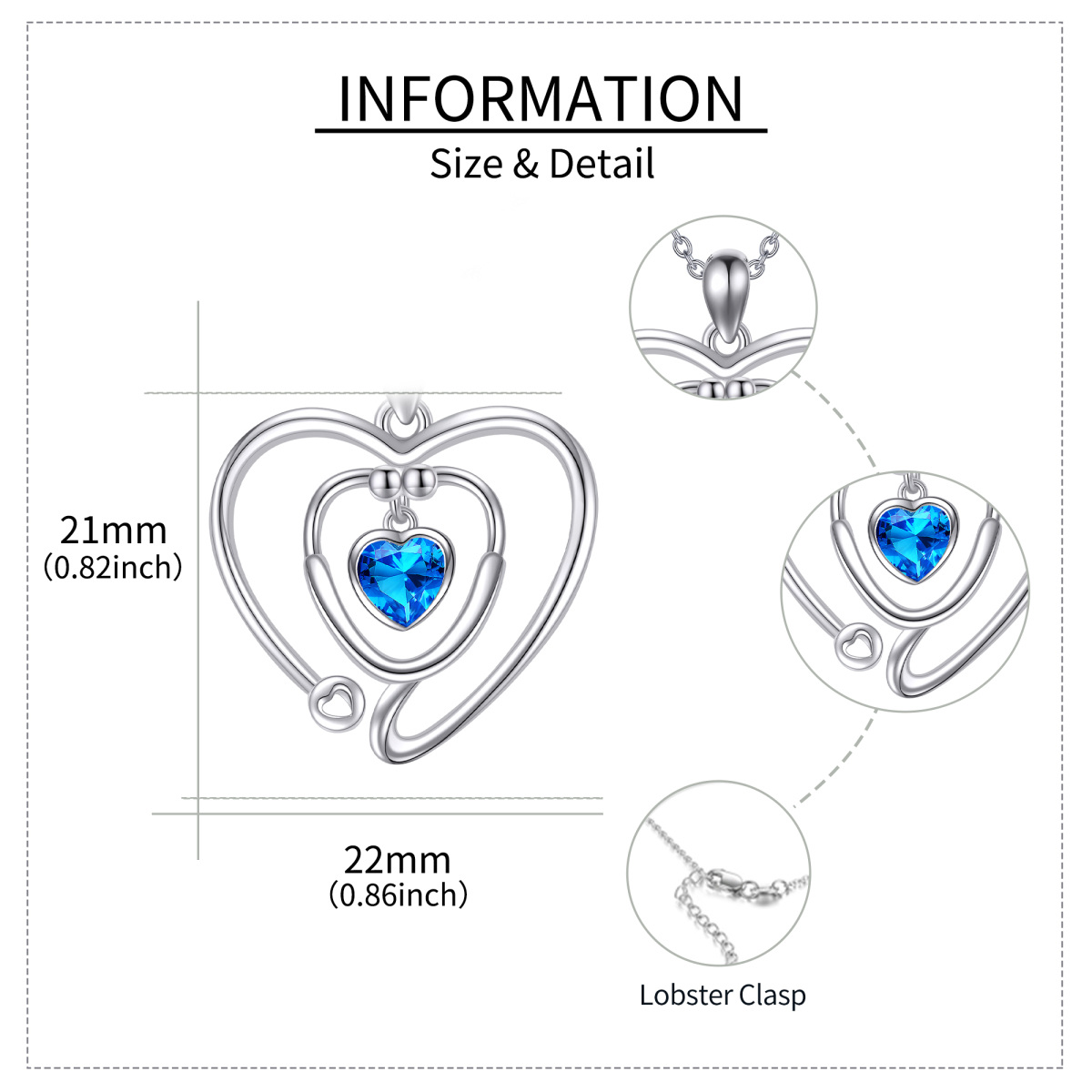 Sterling Silver Cubic Zirconia Personalized Birthstone & Heart & Stethoscope Pendant Necklace-5